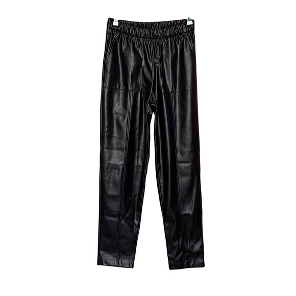 Gap Women’s Black High Rise Vegan Leather Straight Pull-On Pants, Sz Small Tall - Picture 2 of 11